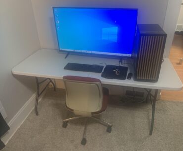 My first ever build, used a free table and chair and an extra tv. I’m happy with it !