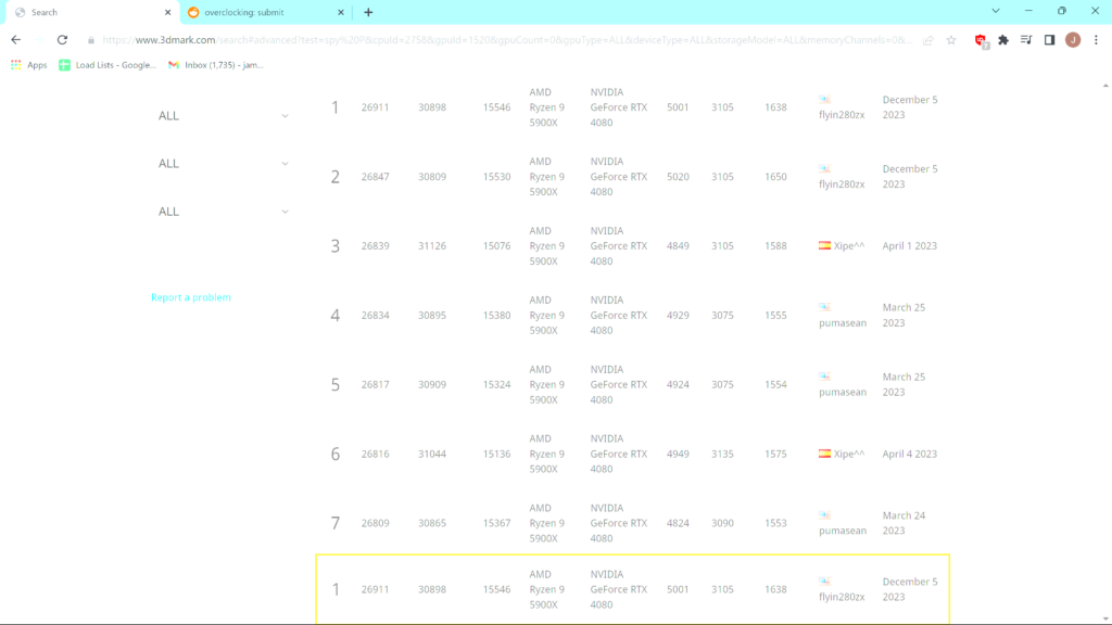 #1 spot for timespy for a 5900x & rtx 4080
