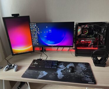 Updated my boyfriend’s set up for his birthday with monitor arms and some cable management