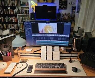 Video editing setup with a bunch of Grovemade