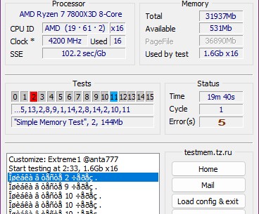 Multiple errors with first minutes of testing on T-Force DDR5 7200