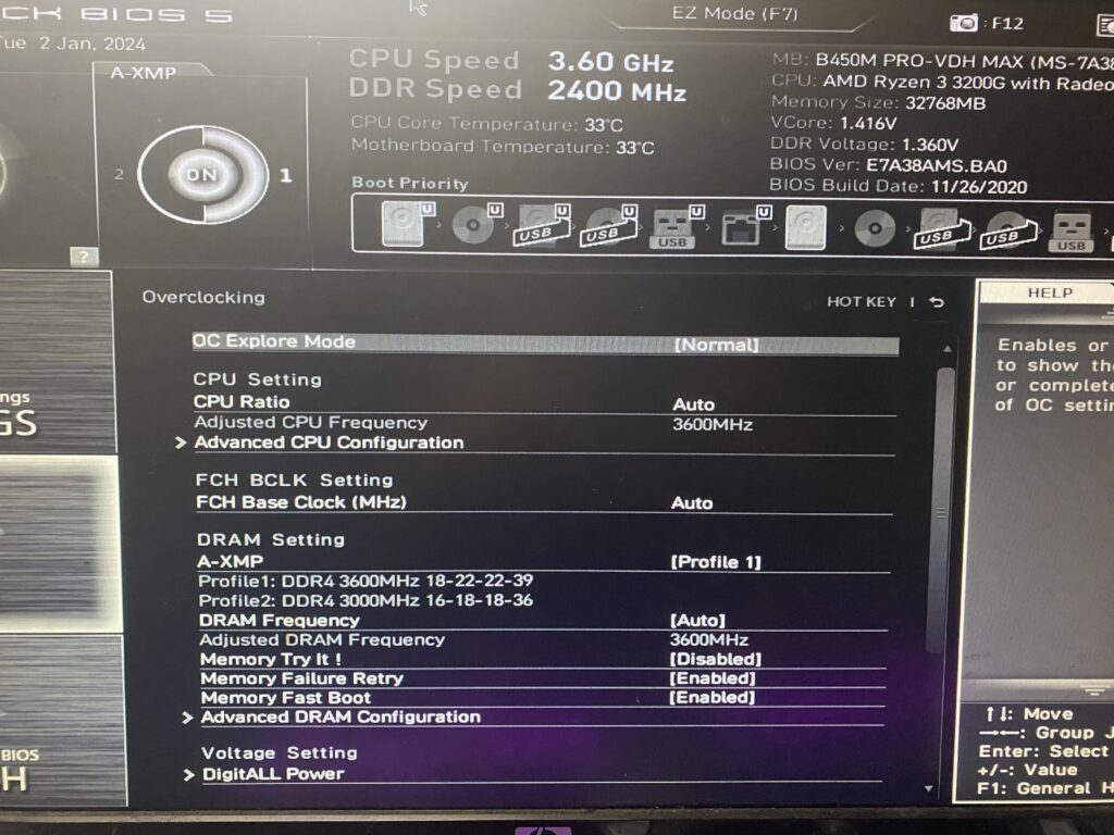 3600 MHz being read as 2400 MHz