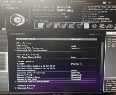 3600 MHz being read as 2400 MHz