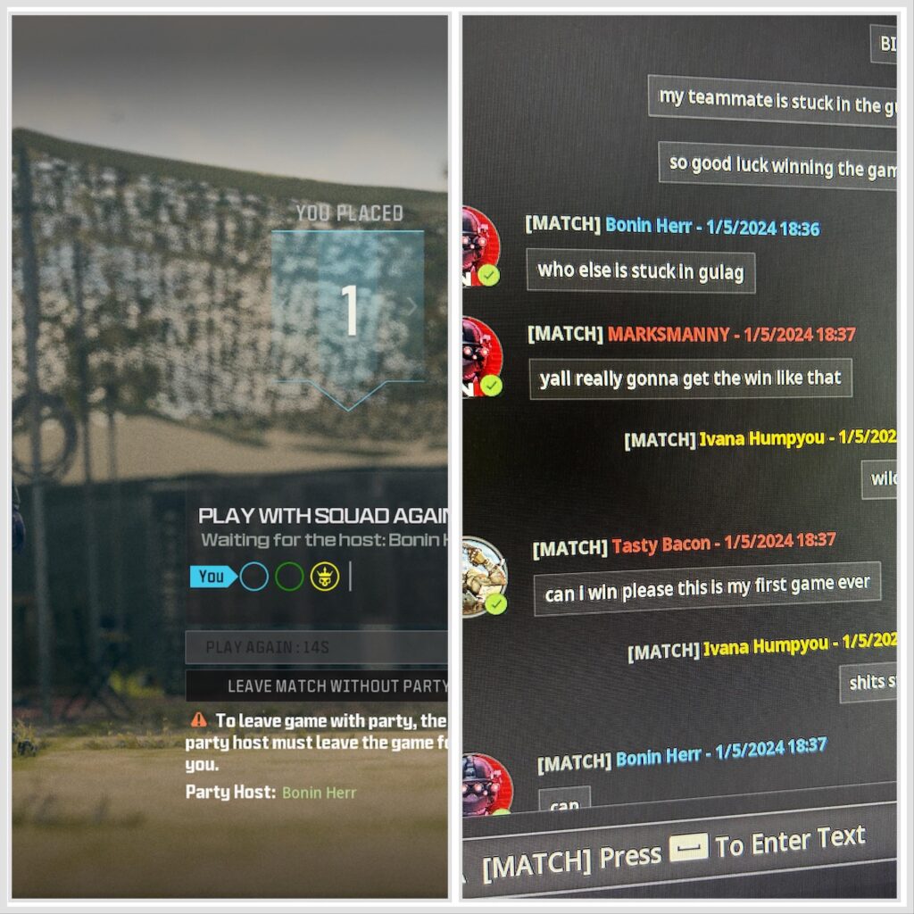 Won a game after an hour in the gulag