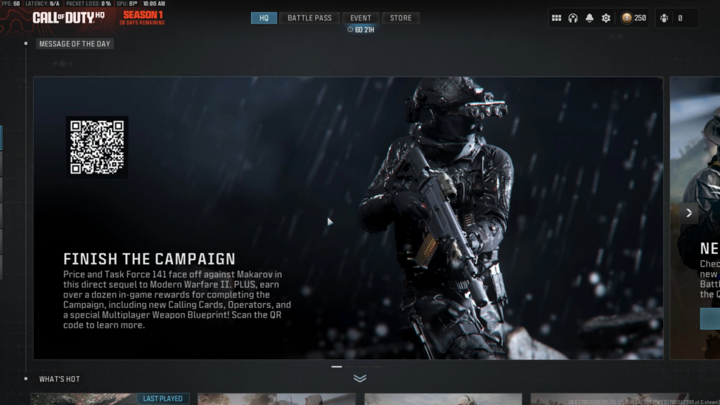 new bug in season 1 reloaded, can't get into the warzone menu, it keeps on looping (I already tried reinstalling from scratch and deleting the 'players' folder)
