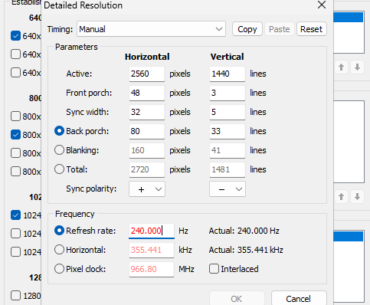 i cant set my native refresh rate of 240. are there any fixes? when I go to my extension block (CTA-861), 239.999 Hz (or whatever the decimals are) doesn't appear.