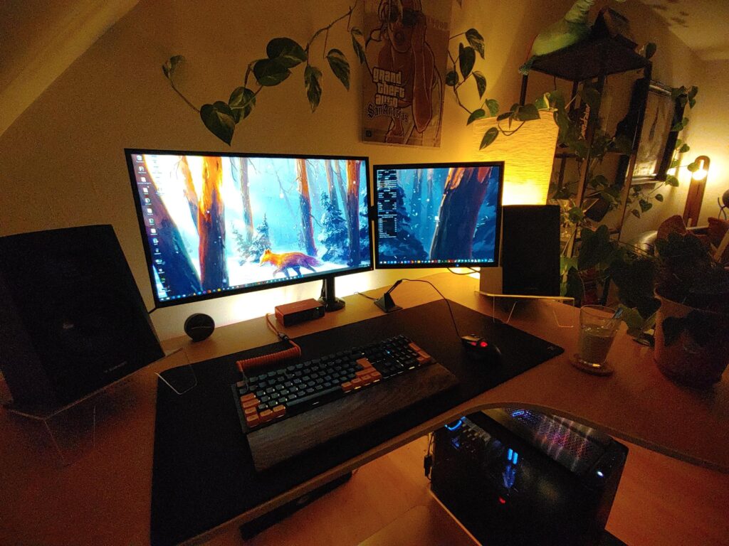 Cozy battlestation at night