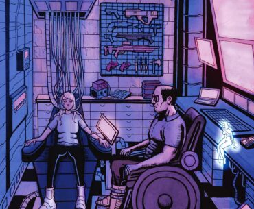 Cyberpunk comic sequel splash page