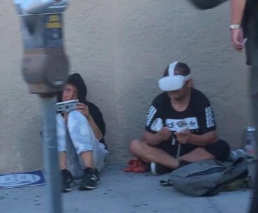 Homeless with vr headset