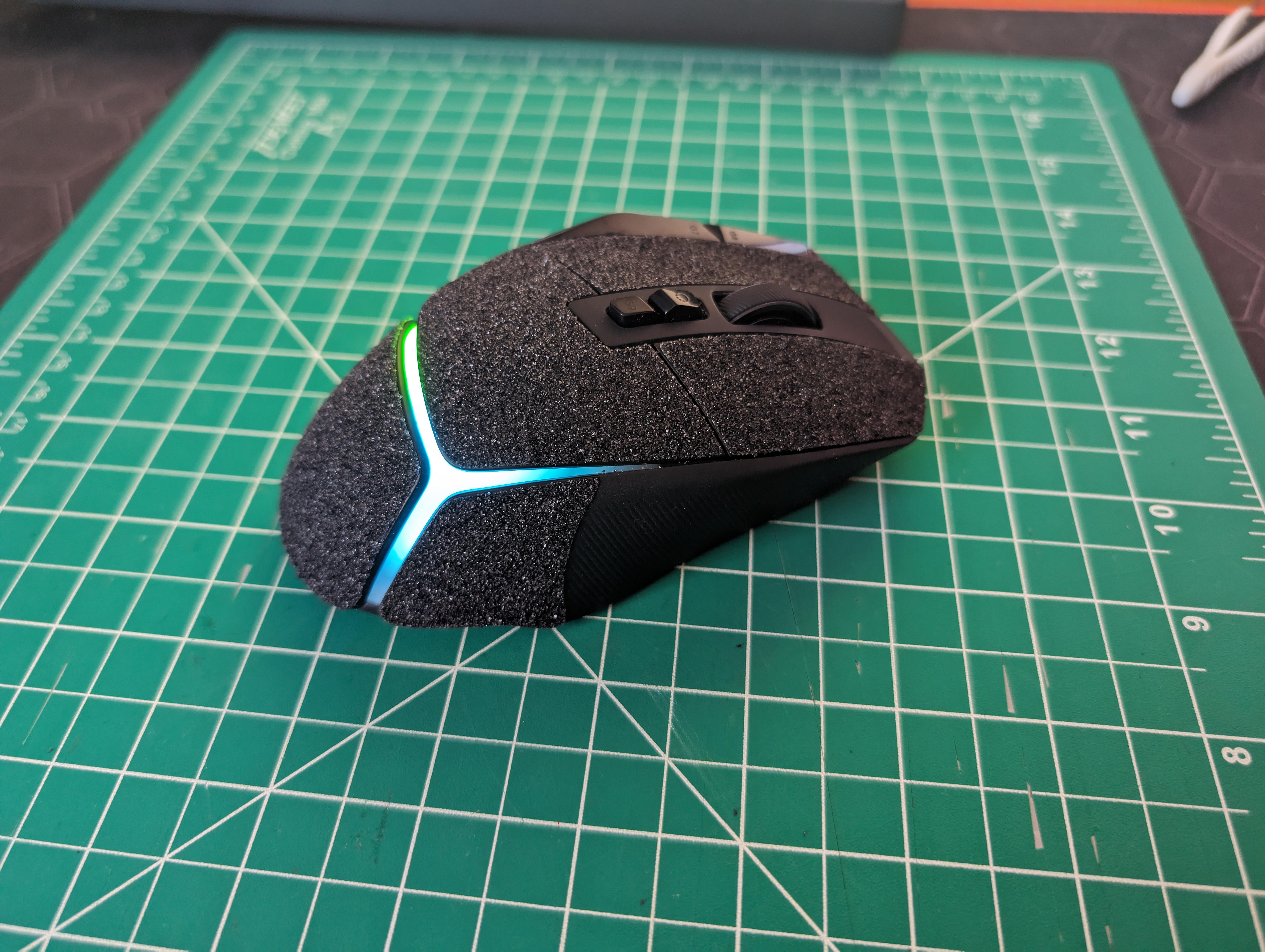 Designed and machine cut a skin made from grip tape for my G502 X Plus