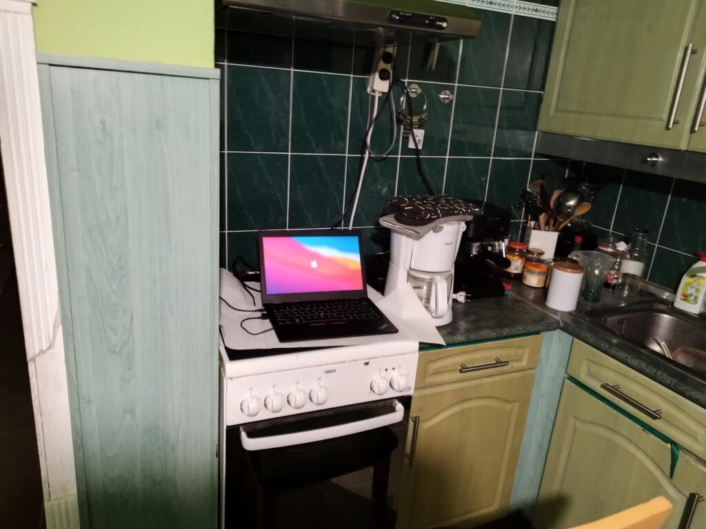 My boyfriend was asleep and I didn't want to keep him up with me being up at night, laptop won't have a battery for a couple of weeks either and that was the only socket in the kitchen