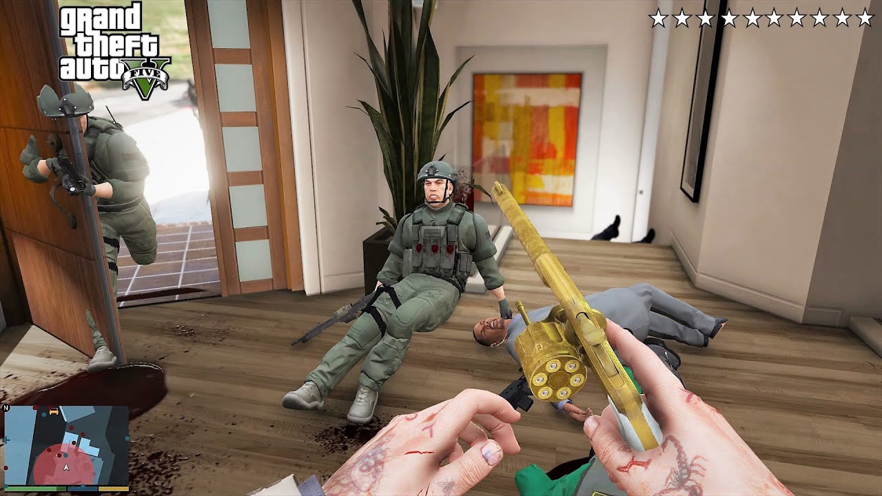 GTA 5 – TREVOR’S FIRST PERSON TEN STAR COP BATTLE AT FRANKLIN’S MANSION! (RDE 4.0.1) GTA 5 - TREVOR’S FIRST PERSON TEN STAR COP BATTLE AT FRANKLIN’S MANSION! (RDE 4.0.1)