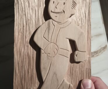 Vault Boy Relief Carving in Walnut