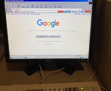 Google on a computer from 1996, running Windows 98 SE, connected to the internet with Juno dial up, via a 9600 baud Modem…