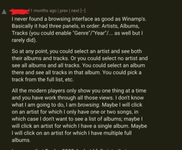 Commenter on Hacker News explains why Winamp was (and still is) such a good music player