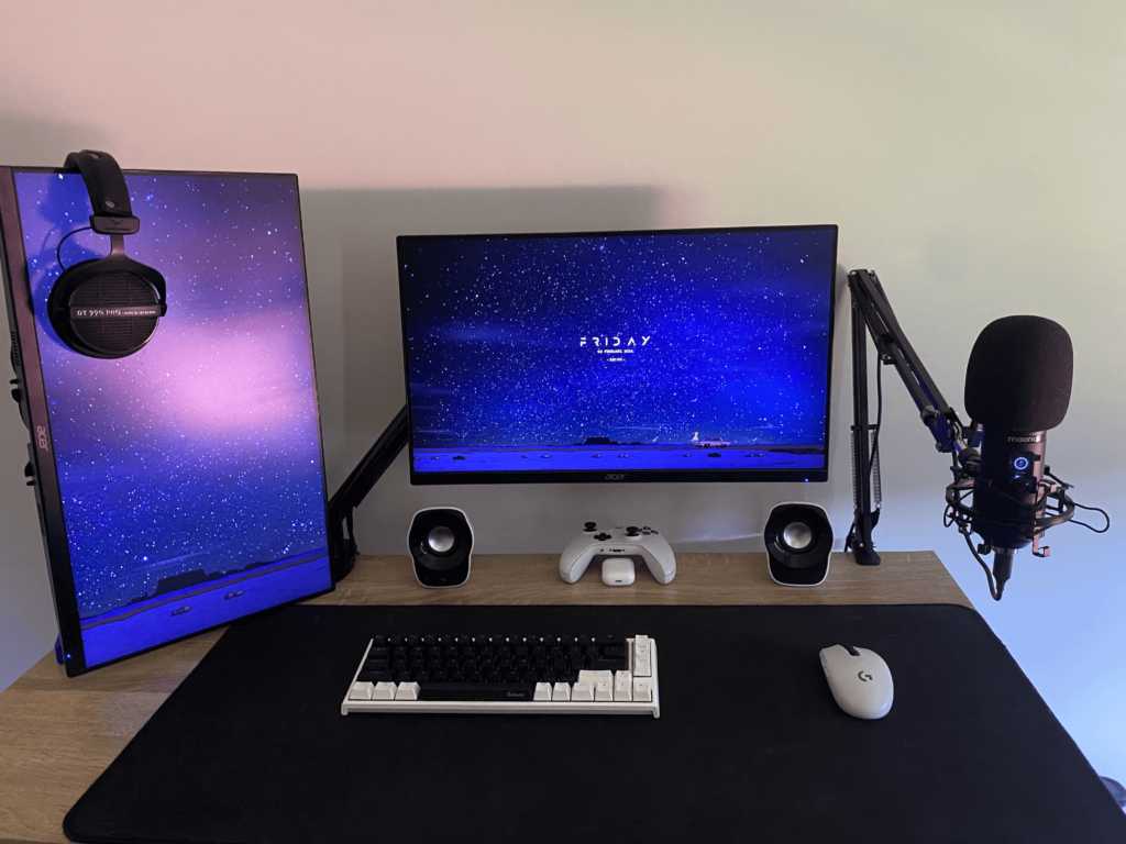 Setup Upgrade :) Any tips? I'm getting a bigger white desk next.