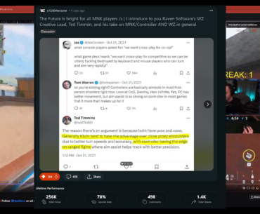 UPDATE: Per HusKerrs's convo, Ted Timmin's response to his tweet on the Pro/Cons of MnK/Controller | Clarifies his post and will watch informative videos on the topic + share with the team | Could see visual clutter reduc., essentially detailed in TGD's video, however, very pessimistic per HusKerrs.