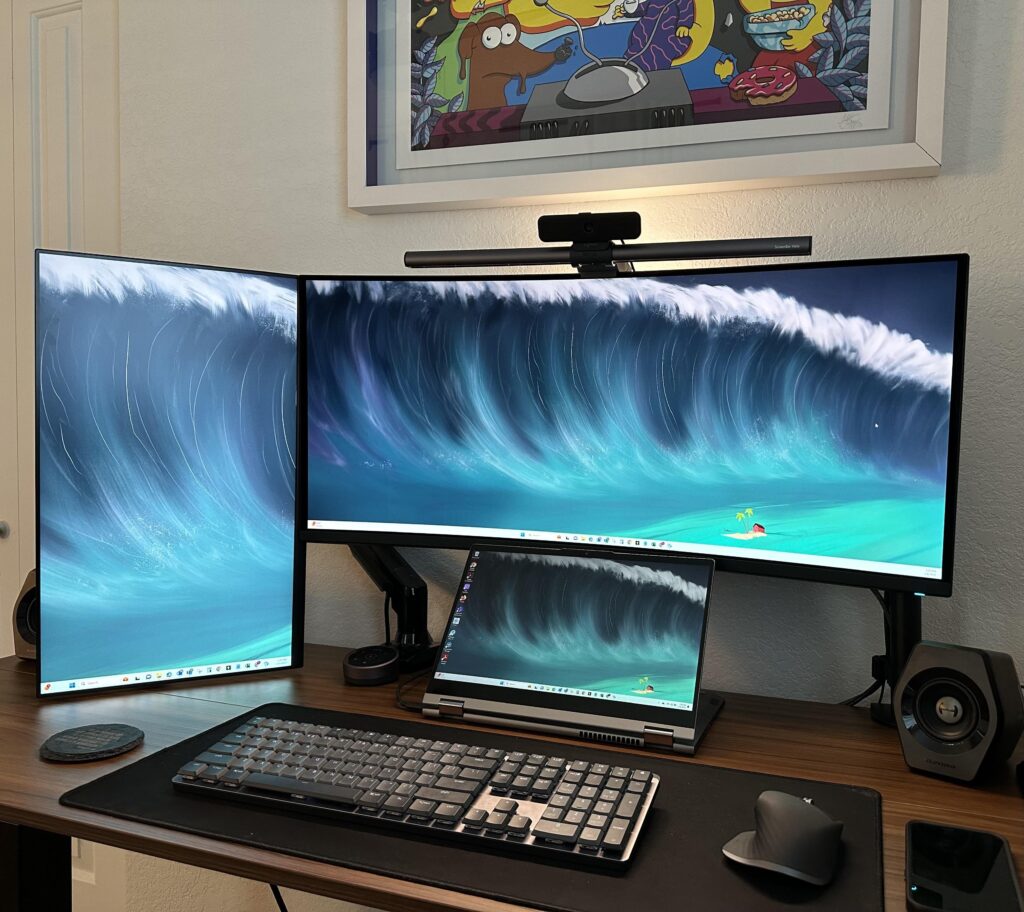 Had to move the desktop to the floor to make room for the vertical 24” - WFH/Gaming setup. Sorry no RGB