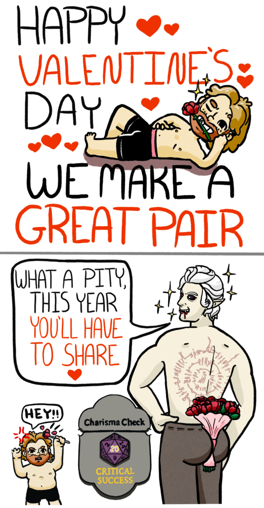 Drew a valentine for my wife who's started Baldur's Gate