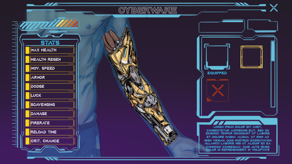I previously shared with you the cybernetics upgrades in our game Sodaman and you gave great feedbacks and suggestions ❤ In line with your suggestions, we started to work on the cybernetics upgrades in more detail. Thank you everyone! ❤