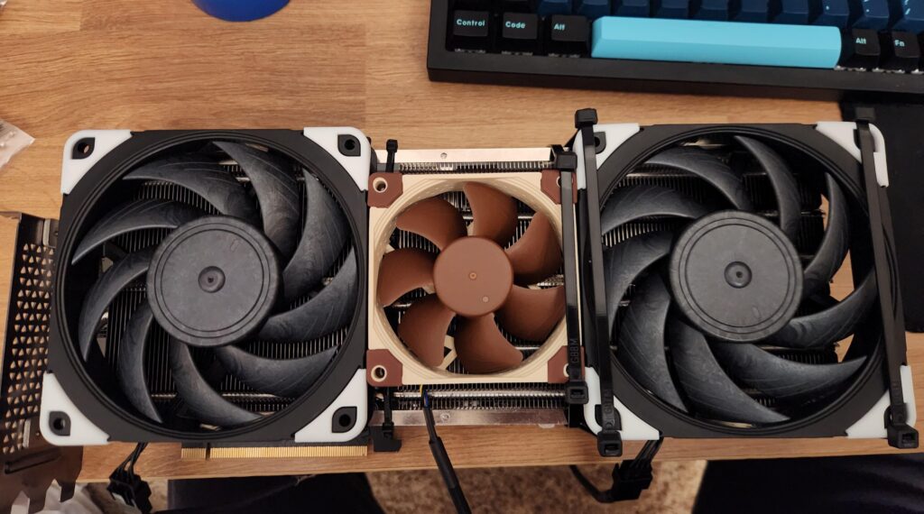 I wasn't happy with how loud my PNY 4080 super was and I missed my return window at Best Buy. So I made this monstrosity.