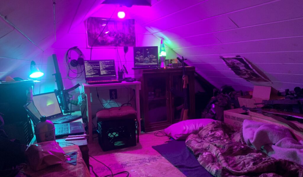 Battle station in my storage loft. Accessible by ladder