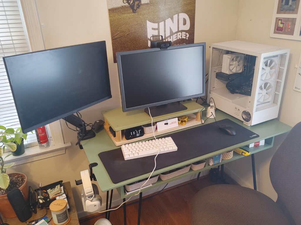 Proud of my custom monitor stand I made to accompany my new setup