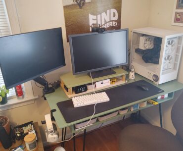 Proud of my custom monitor stand I made to accompany my new setup