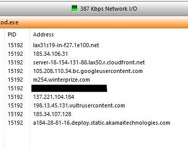 cod.exe process connecting to very strange and suspicious domains