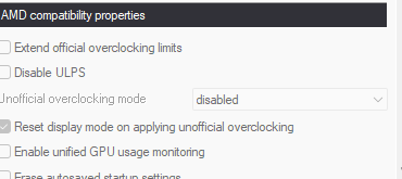 MSI Afterburner AMD Compatibility Properties is Greyed Out. I need to enable unified GPU usage monitoring, but the whole option for AMD compatibility properties is greyed out. Anyone know how to enable this?