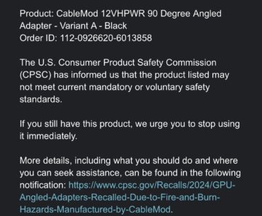 Cablemod warning from Amazon