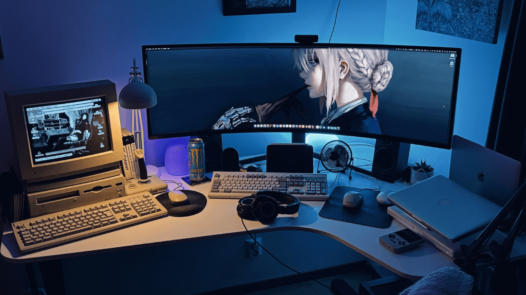 My hybrid-era desktop & laptop setup. (Details in comments)