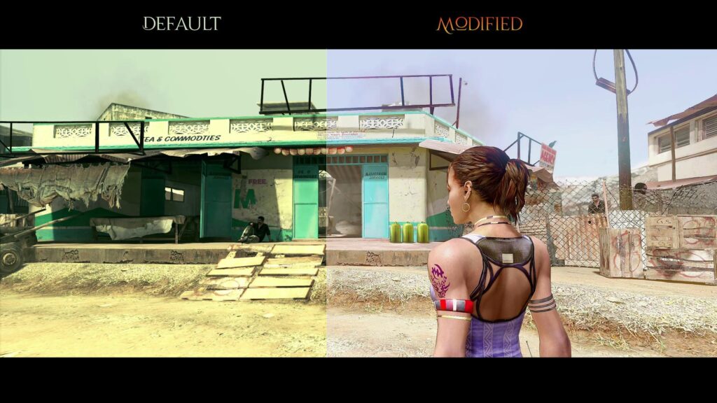 As much as I like RE5, it’s also one of the most egregiously offensive examples of a game that uses the infamous sepia filter. Here’s with it on vs. it turned off with the TrueColours Mod