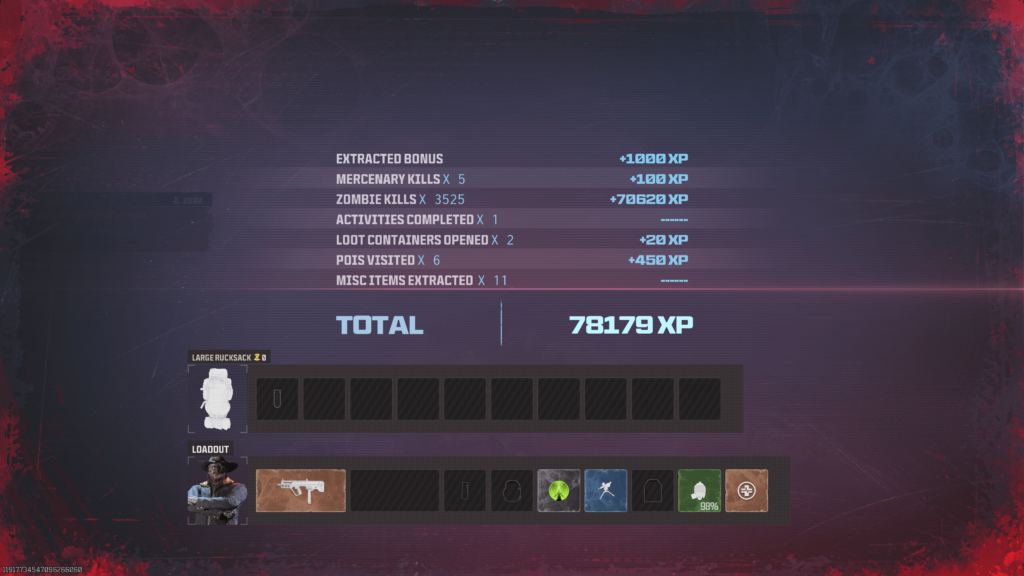 XP 78,179, 3525 zombies.