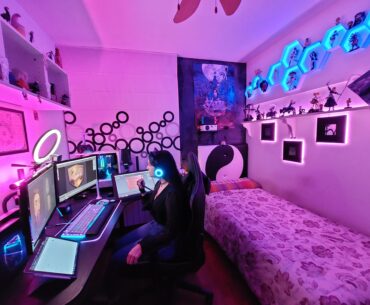 My GF and I build her setup over slowly and it is now a great place for both to chill and work hard. She has a projector on top of the bed for late night game sessions
