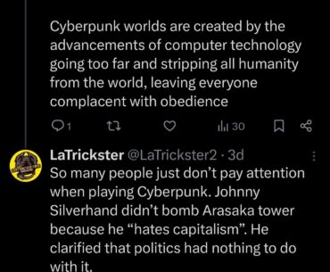 "Cyberpunk is not anti-capitalist"