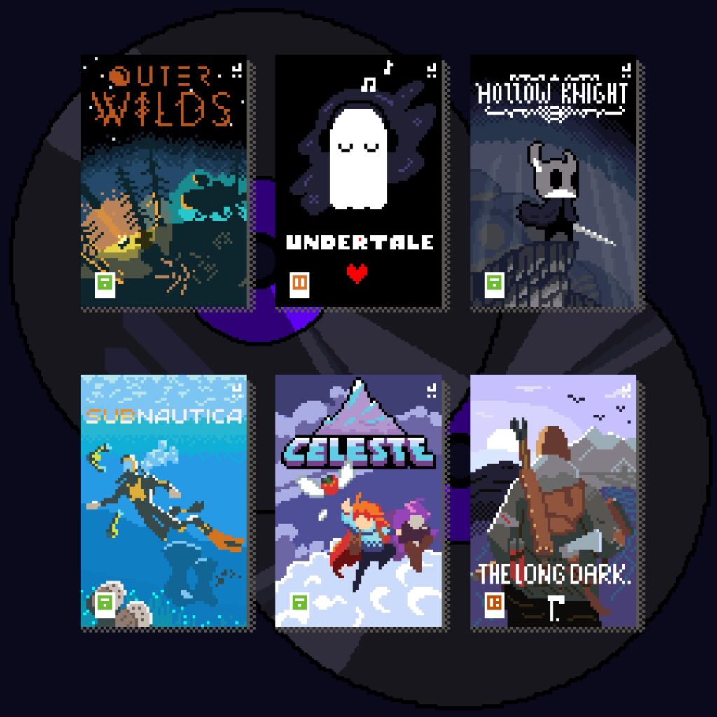 Pixel art covers for some of my favorite indie games