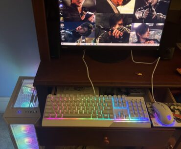 far away outlet + keyboard on drawer + ps2 game mousepad + wooden chair Killer Combo