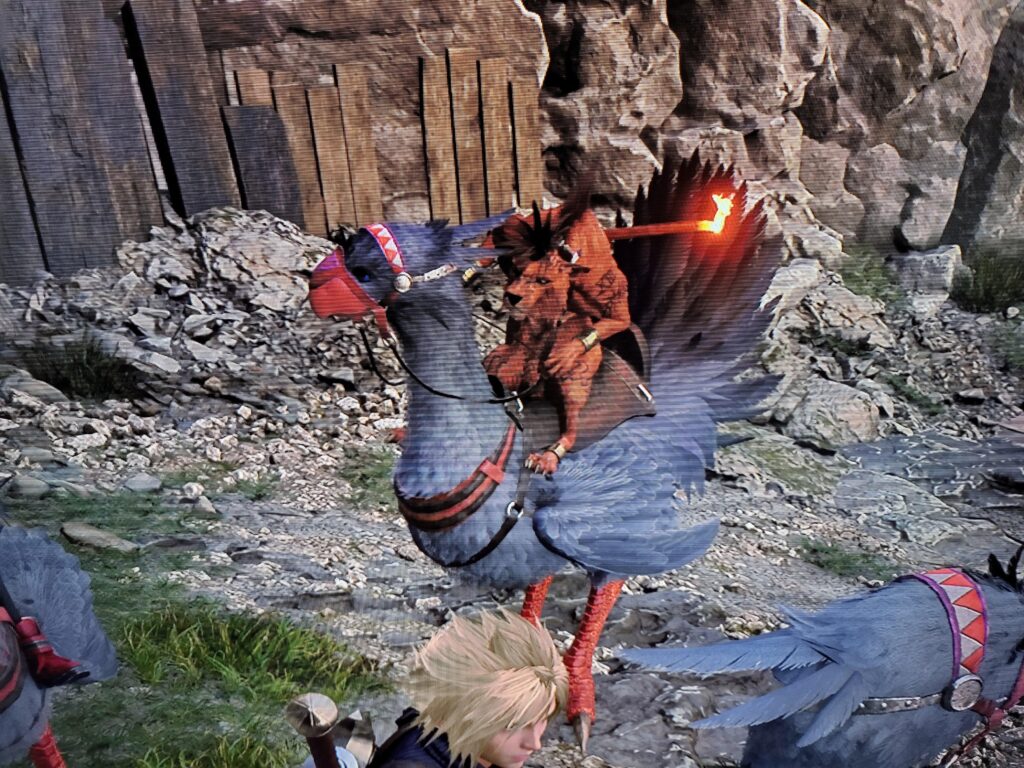 The original FFVII left a lot to the imagination, but I don't think I ever imagined Red XIII rode a chocobo.