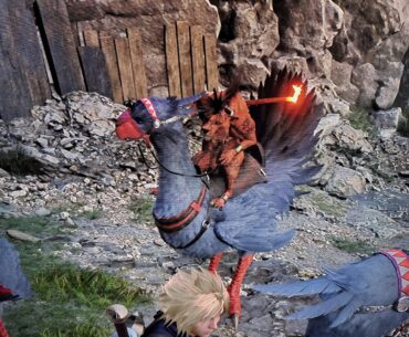 The original FFVII left a lot to the imagination, but I don't think I ever imagined Red XIII rode a chocobo.