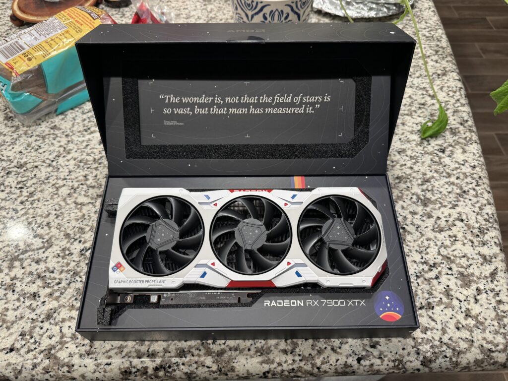 Here’s a picture of the Starfield graphics card I won!