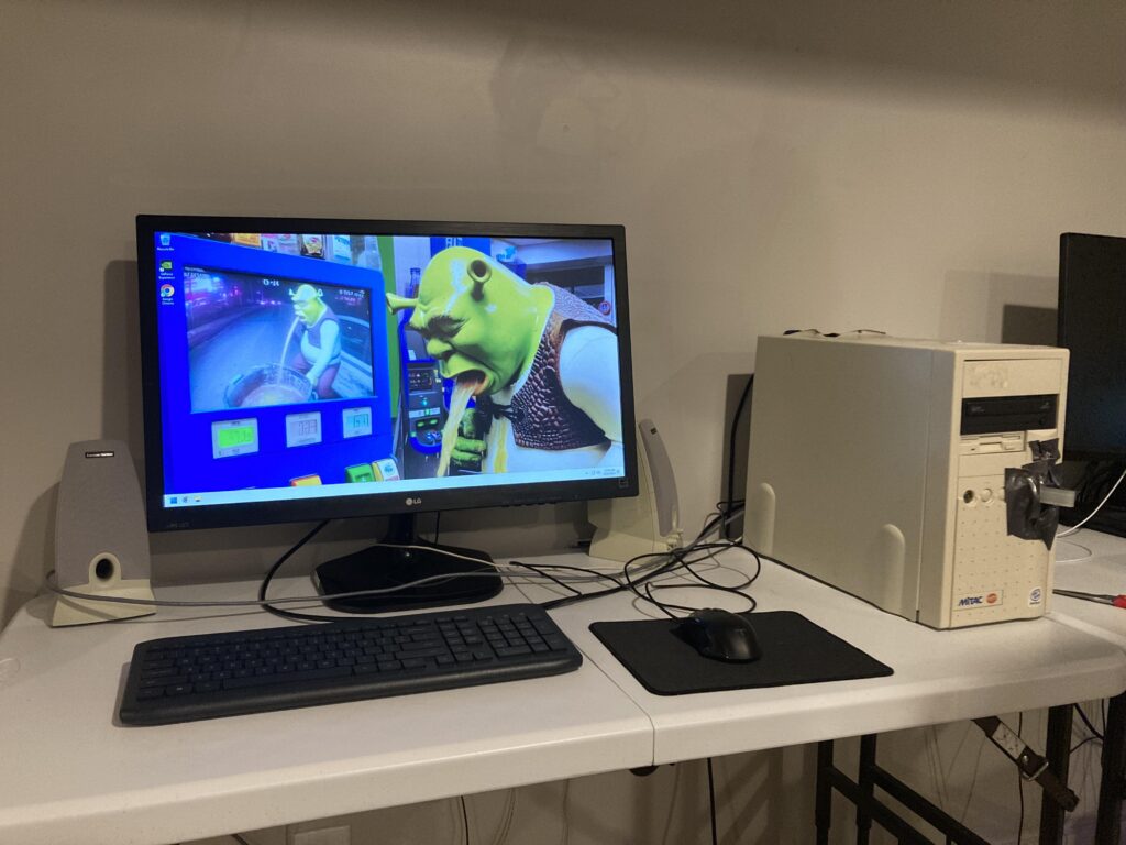 Crappy sleeper build- not pictured are large holes cut out in back for airflow and machine screws to hold motherboard.