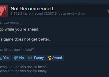 Every Steam Reviewer. Plays for 3,300 hours, writes a negative review, plays for 500 more hours.