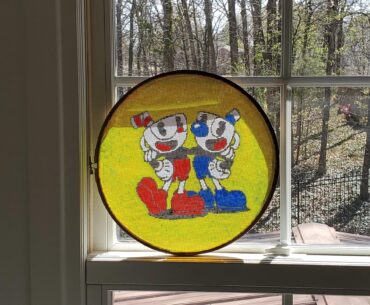 I made a Cuphead thing. Window screen with stained glass paints. Hope you like it.