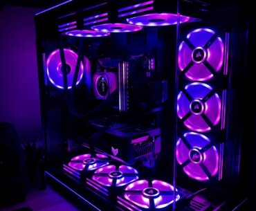 Lian Li Evo RGB Case w/ Full Corsair iCUE Link + IKEA Desk Setup Purple Vaporwave Theme