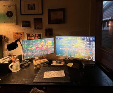 Friends told me to post here lol. My battlestation mostly used for photoshop and some web design. My desk is an old chemistry classroom table with a slate top!