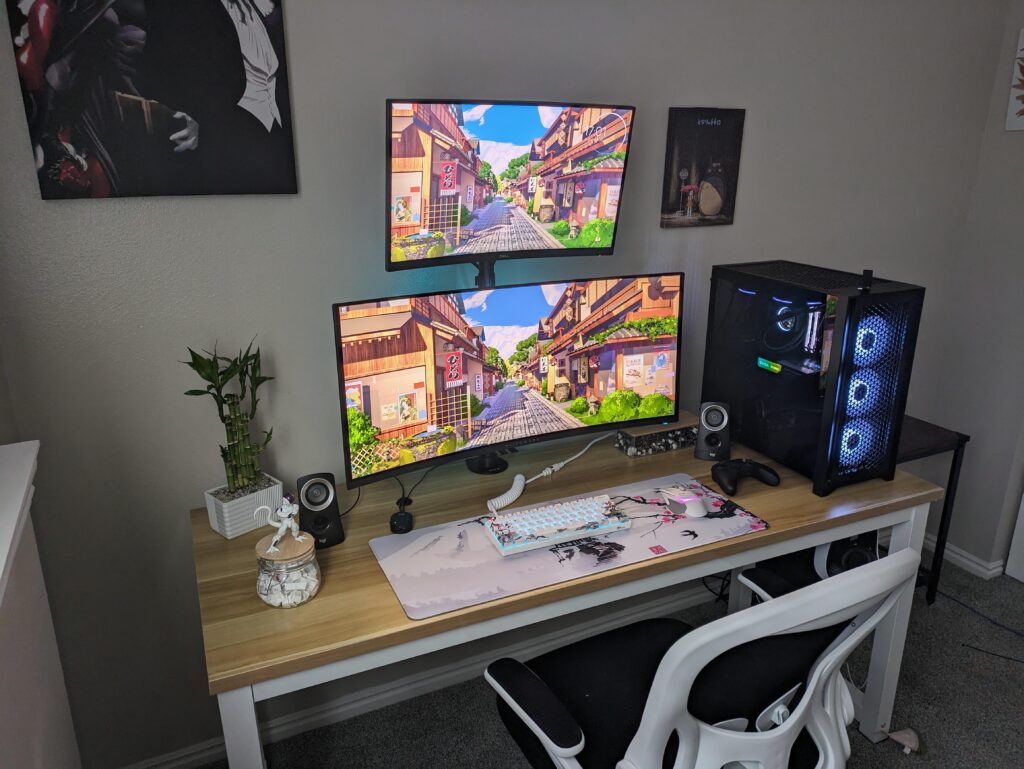Got a new desk and redid my setup. I like stack up monitors much better than side by side
