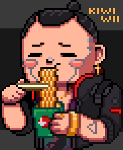 Jackie began to eat his noodles!