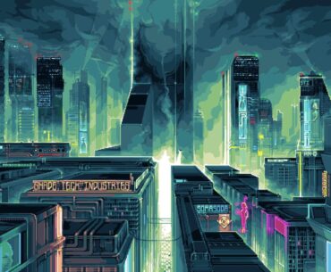 City skyline for pixel cyberpunk game Holloway , Water Witch Studio