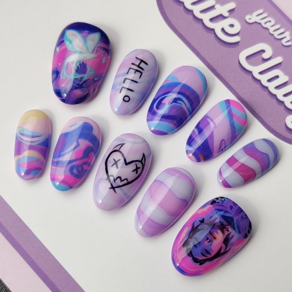 I handpainted these nails inspired by clove from Valorant :)